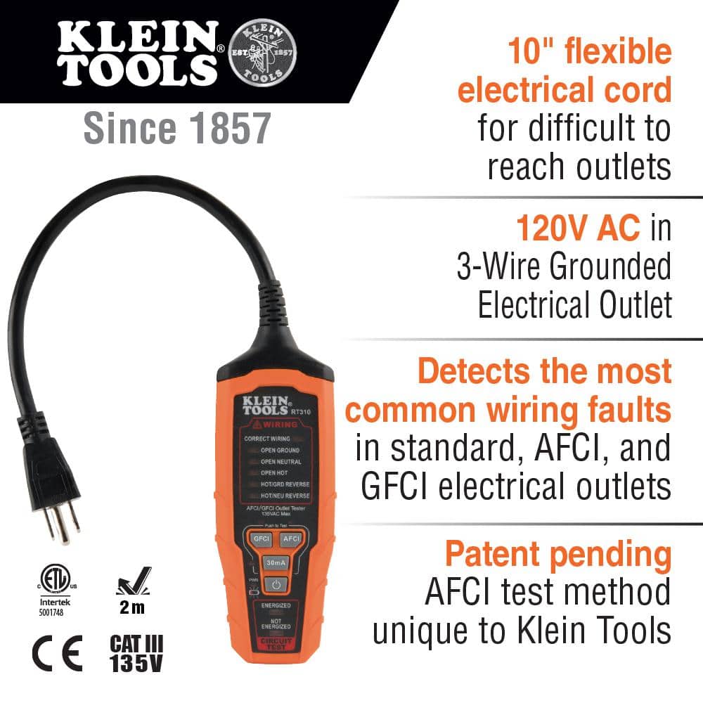 Klein Tools RT310 Digital AFCI/GFCI Outlet Tester