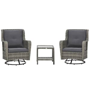 Gray 3-Piece Wicker Outdoor Bistro Set with Soft Cushions
