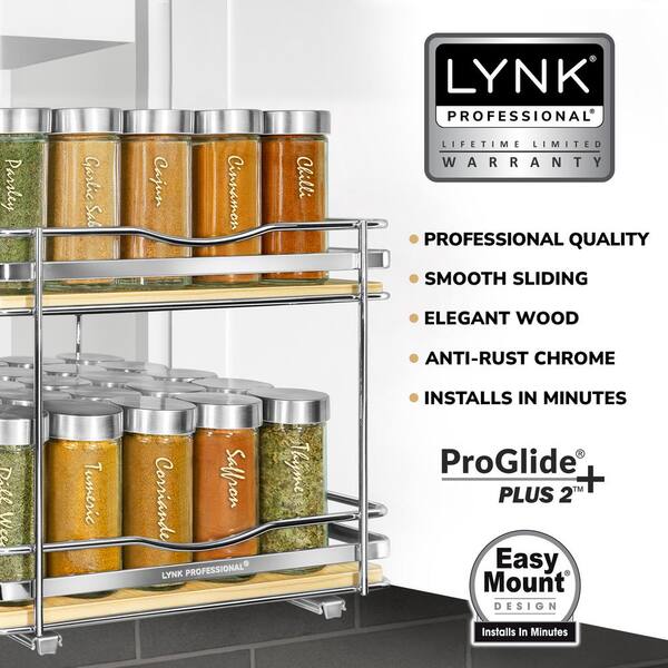 Lynk Professional Spice Rack Tray - Expandable 4 Tier Heavy Gauge Steel Drawer Organizer, Silver Metallic