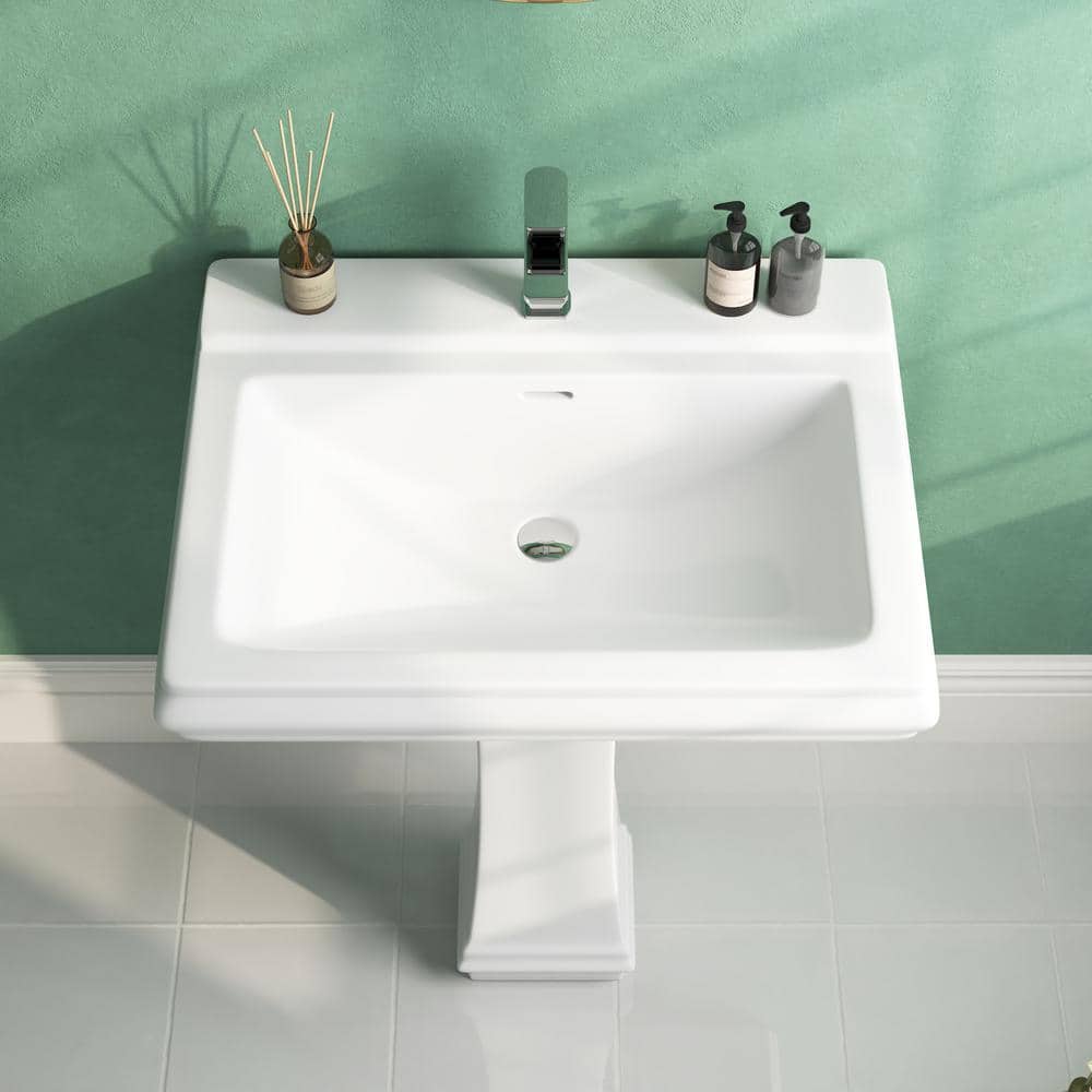 Apex 26" White Ceramic Rectangular Pedestal Bathroom Sink