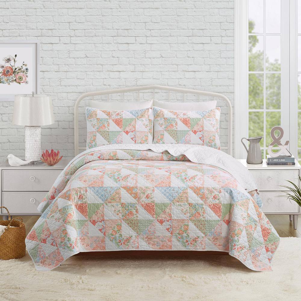 Coventry White Cotton Twin Quilt Set with Floral Patchwork