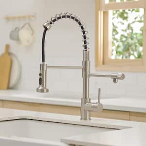 Single Handle Gooseneck Pull Down Sprayer Kitchen Faucet with Purified Water in Brushed Nickel