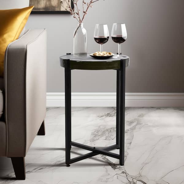 17 in. Black Round Glass Accent Table