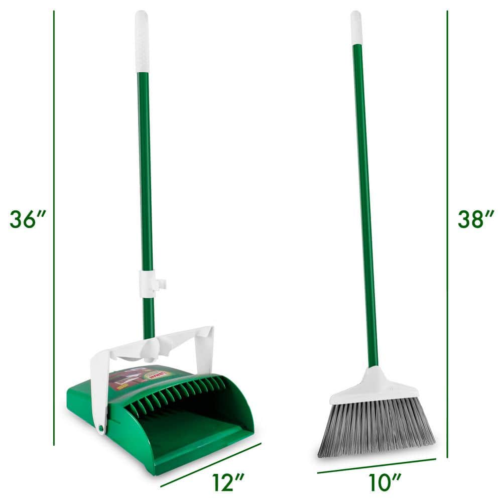 12-Inch Green Steel Upright Broom and Dustpan Set (2-Pack)