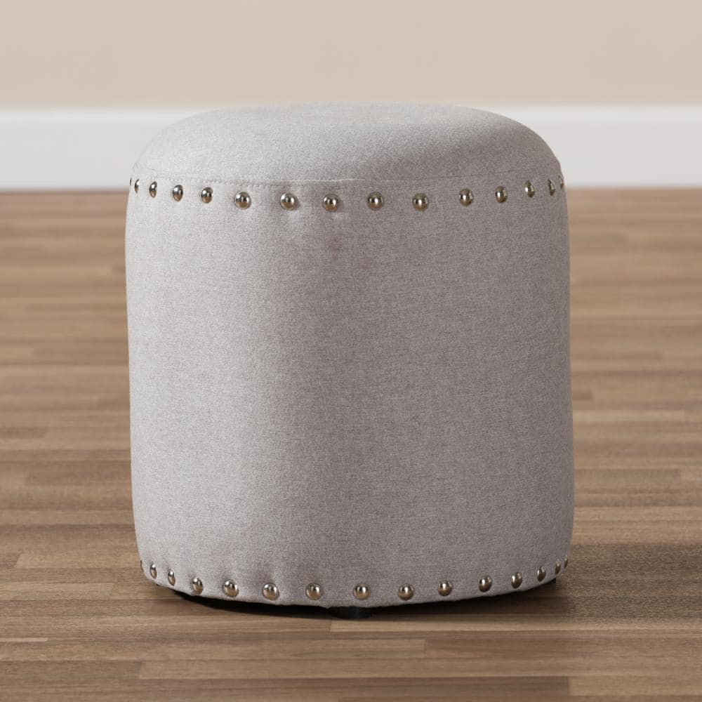 Rosine Light Grey Upholstered Nail Trim Modern Ottoman