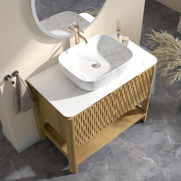 Yingze 36 in. Freestanding Single Sink Natural Bath Vanity with