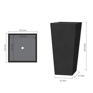 24 in. Tall Rectangular Black Concrete Metal Indoor Outdoor Tapered Planters with Drainage Hole (Set of 2)