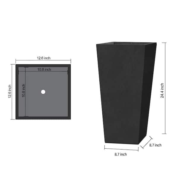 24 in. Tall Rectangular Black Concrete Metal Indoor Outdoor Tapered Planters with Drainage Hole (Set of 2)
