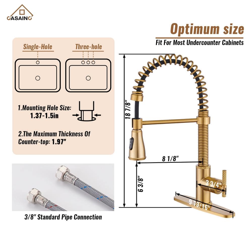 Brushed Gold Stainless Steel Pull Down Kitchen Faucet with Spray