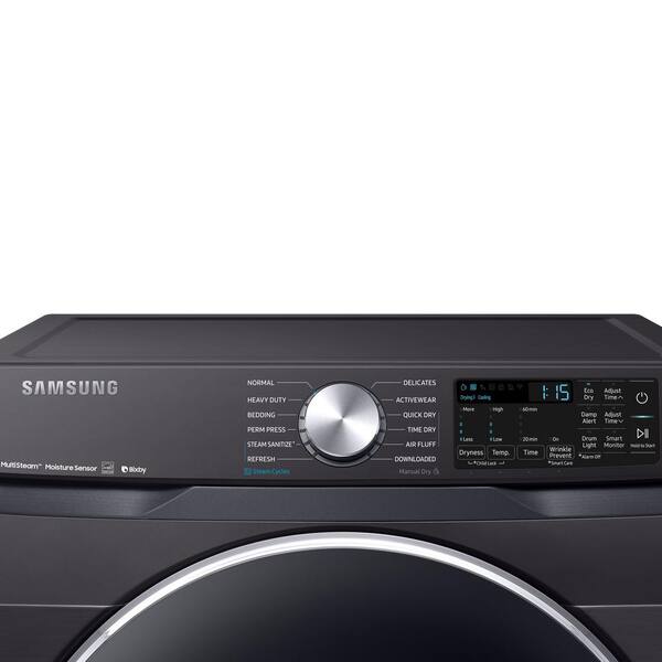 Samsung 7 5 Cu Ft Smart Stackable Vented Electric Dryer With Steam Sanitize In Fingerprint Resistant Black Stainless Steel Dve45r6300v The Home Depot