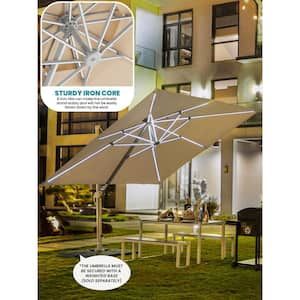 Rectangular 10 ft. x 10 ft. Aluminum Solar Lighted Cantilever Patio Umbrella with Cover in Beige