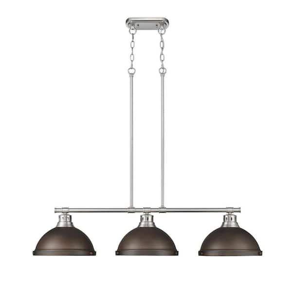 Duncan 300-Watt 3-Light Pewter Pendant Light with Steel Shade