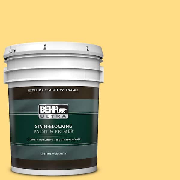 BEHR ULTRA 5 gal. #340B-5 Yellow Brick Road Semi-Gloss Enamel Exterior Paint & Primer