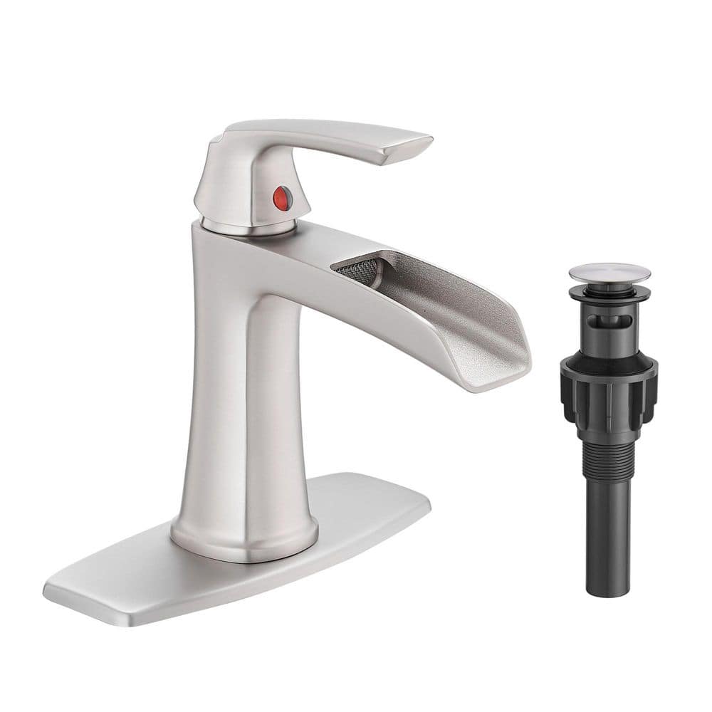 Single Handle Single Hole Waterfall Spout Bathroom Sink Faucet with Deckplate and Drain 1.8 GPM in Brushed Nickel price history on PriceWatchPro