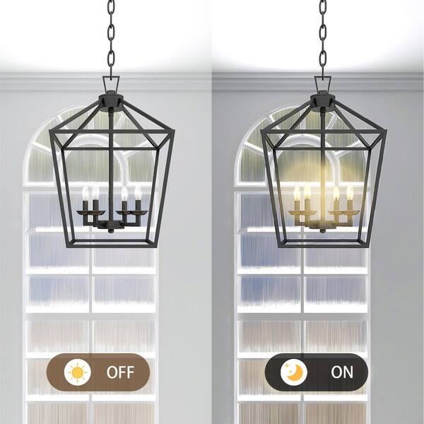 Uixe 12 in. 4-Light Matte Black Chandeliers Geometric Cage