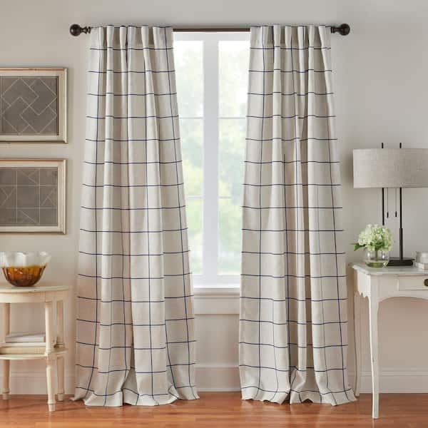 Brighton Indigo Polyester Blend Windowpane Plaid 52 in. W x 95 in. L Rod Pocket/Back Tab Blackout Curtain (Single Panel)