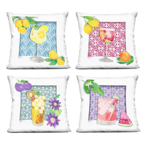 Stupell Industries Mediterranean Mixed Drinks Multi-Color Abstract Polyester 18 in. x 18 in. Throw Pillow Set of 4