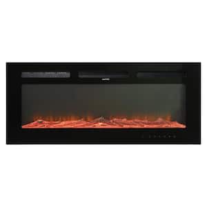 Black 36 in. Wall Mounted Recessed Electric Fireplace with Logs and Crystals, Remote 1500/750 Watt