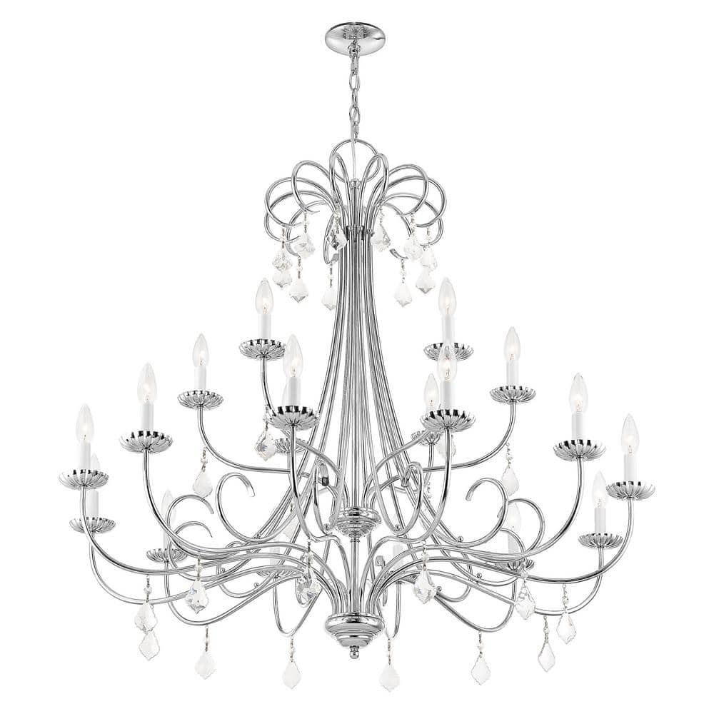 Elegant Polished Chrome & Crystal 18-Light Chandelier