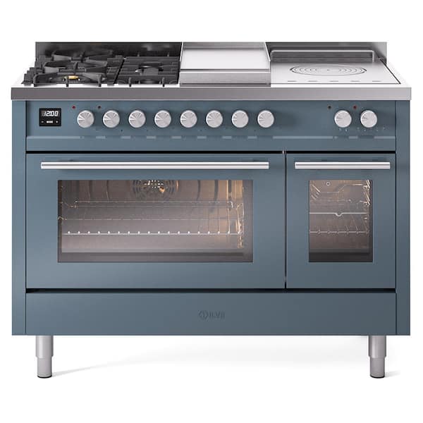 Professional Plus II 48 in. Dual Fuel Liquid Propane Range with 5-Burnerss, Griddle, Frenchtop, Trim in Blue Grey