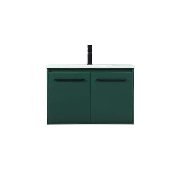 Unbranded Simply Living 30 in. W x 18 in. D x 19.7 in. H Bath Vanity in Green with Ivory White Engineered Marble Top