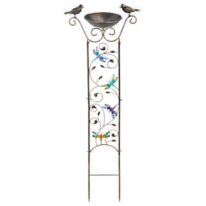 Elegant 40 in. Metal Dragonfly Antique Garden Trellis with Detacheable Bird Bath Bowl