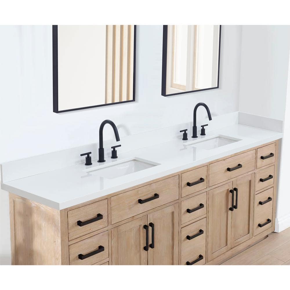 Altair Snow White 84" Engineered Stone Vanity Top with Ceramic Sinks