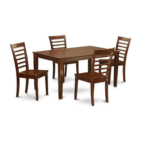 East West Furniture 5-Piece Rectangle Mahogany Finish Solid Wood Top Dining Table with 4-Chairs with Lattice Back