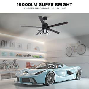 56 in. Indoor Smart Black Standard Ceiling Fan with Dimmable LED Light Garage Light with Fan and Remote