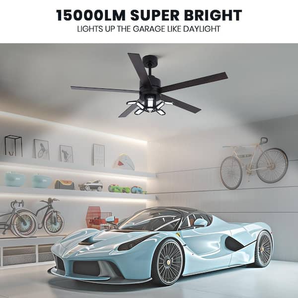 56 in. Indoor Black Standard Ceiling Fan with Dimmable LED Light Garage Light with Fan and Remote