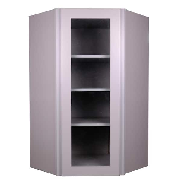 Bremen Cabinetry Bremen 24 in. W x 12 in. D x 42 in. H Gray Plywood Assembled Wall Diagonal Corner Glass-Door Kitchen Cabinet