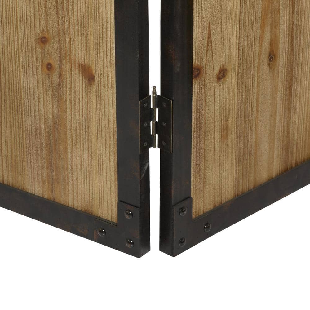 Brown Fir Wood and Metal 3-Panel Folding Privacy Screen