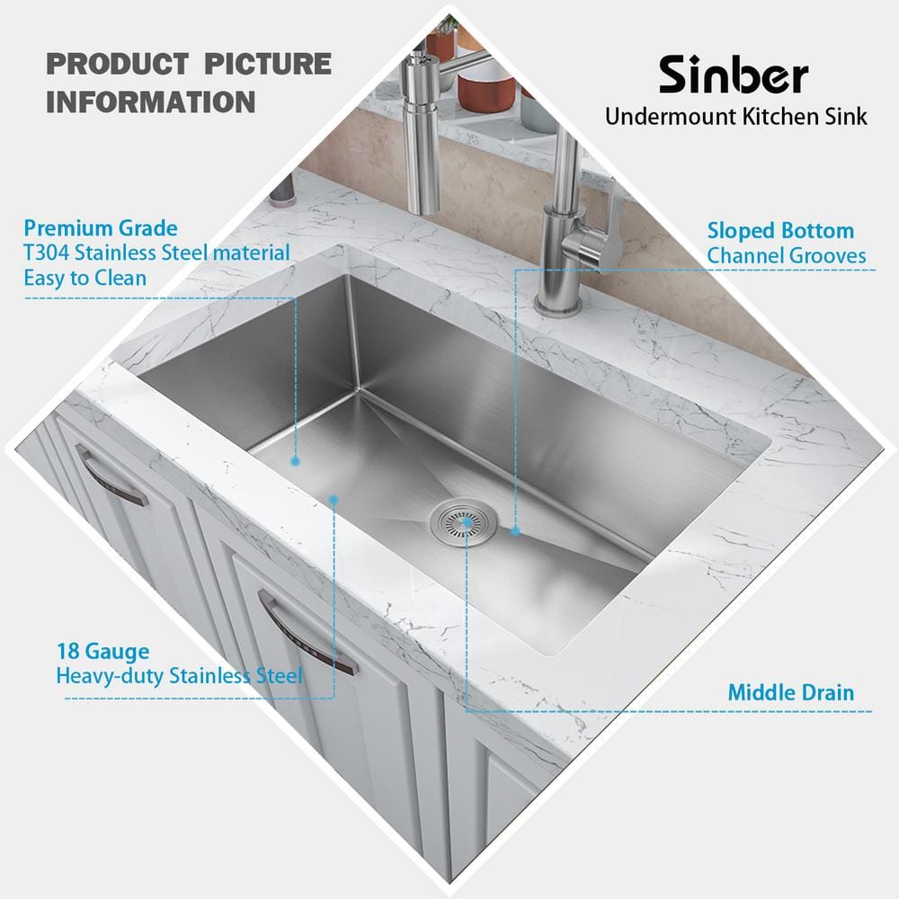 Sinber 30" Stainless Steel Drop-In Single Bowl Kitchen Sink