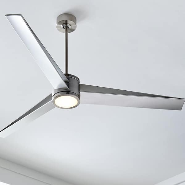 Generation Lighting - Armstrong 60 in. Integrated LED Indoor/Outdoor Brushed Steel Ceiling Fan with Light Kit, DC Motor and Remote Control