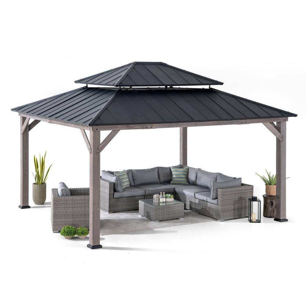 Archwood 13 ft. x 15 ft. Cedar Framed Gazebo with Black Steel Roof