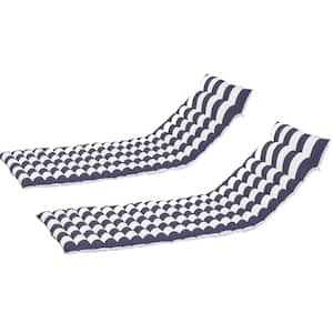 2-Piece Outdoor Patio Chaise Lounge Chair Cushion Replacement Seat Cushion, Blue-White