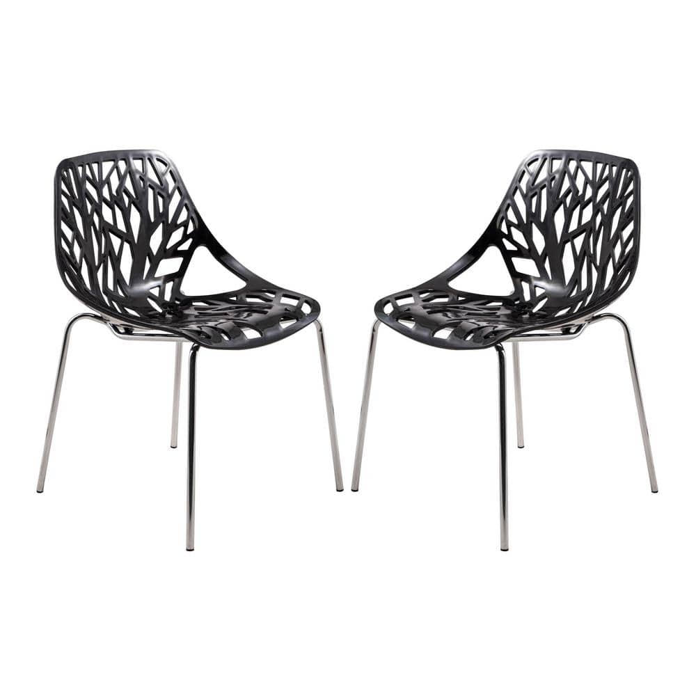Asbury High-Back Black Wood & Metal Side Chair Set