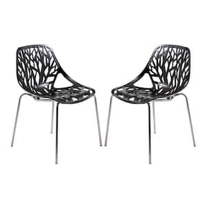 Asbury Modern Stackable Dining Chair With Chromed Metal Legs Set of 2 in Black