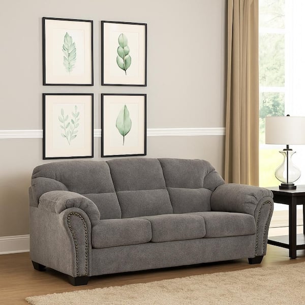 Lasy 38 in. Pillow Top Arm Polyester Rectangle Cushioned Back Sofa in Dark Gray