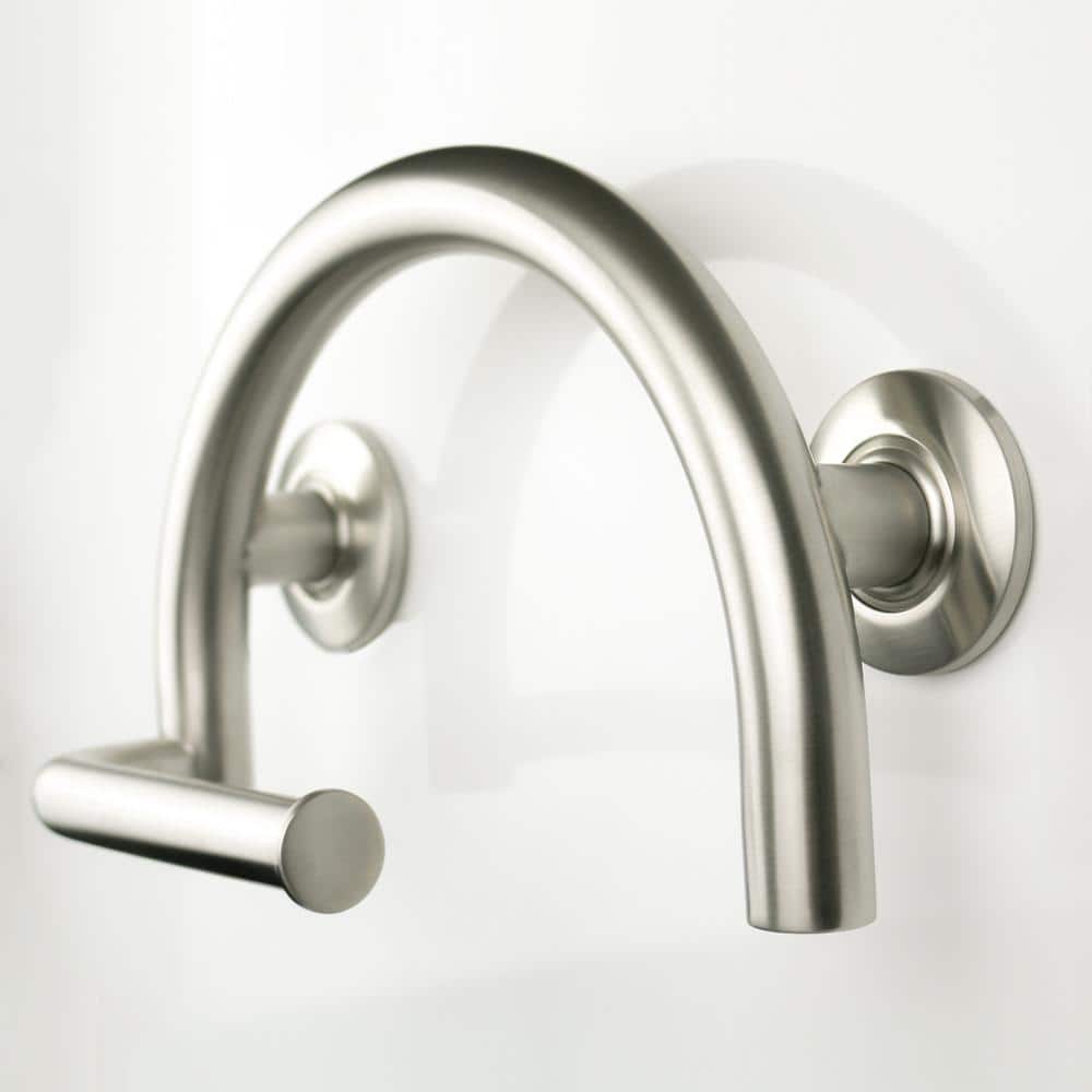 Brushed Nickel Satin Curved Grab Bar with Toilet Paper Holder