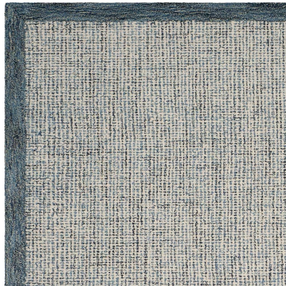 Navy and Ivory Handmade Wool Abstract Square Rug