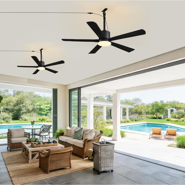 44 in. Black Outdoor/Indoor Waterproof Downrods Mount Pulg-in Standard LED Ceiling fan with Remote for Patios, Gazebos