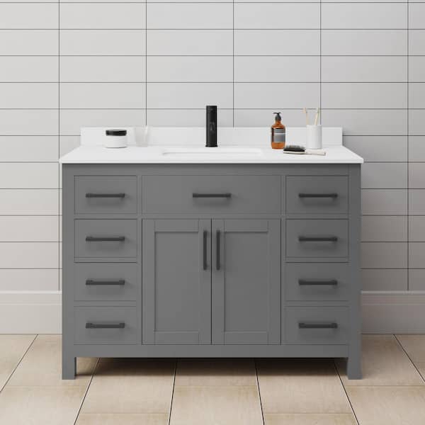 Wyndham Collection Beckett 48 in. W x 22 in. D x 35 in. H Single Sink Bathroom Vanity in Dark Gray with White Cultured Marble Top