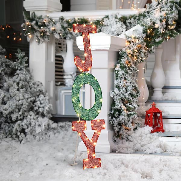 Karl home 39 in. Red Green 2D JOY Christmas Decoration with Warm