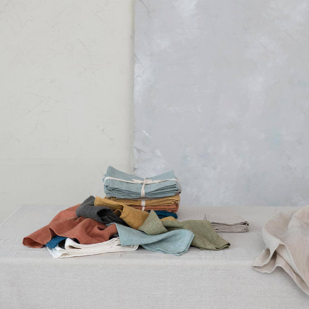 Mint Green Stonewashed Linen 18'' Square Dinner Napkins, Set of 4