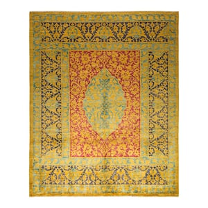 Eclectic One of a Kind Contemporary Yellow 8 ft. x 9 ft. 9 in. Floral Area Rug