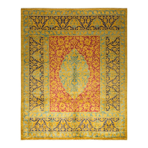 Solo Rugs Eclectic One of a Kind Contemporary Yellow 8 ft. x 9 ft. 9 in. Floral Area Rug