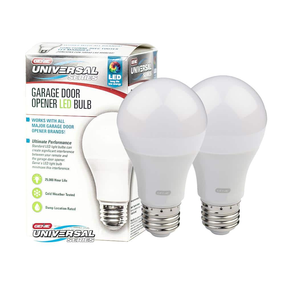 Genie 60-Watt Equivalence A19 Universal Opener LED Light Bulb 4000K (2-Pack) GLEDB2-R2 - The Home Depot