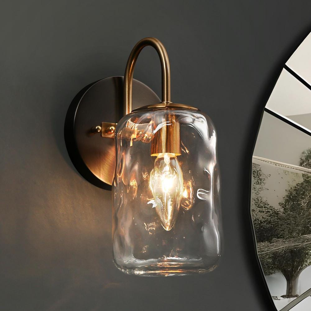 Cellar Gunmetal Gray 1-Light Wall Sconce Modern Brass Mason Jar Textured Glass Shade Powder Room Bathroom Vanity Light price history on PriceWatchPro