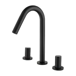 11 in. Faucet Height Double Handle 8 in. Widespread Brass 3 Hole Bathroom Sink Faucet Bath Faucets in Matte Black